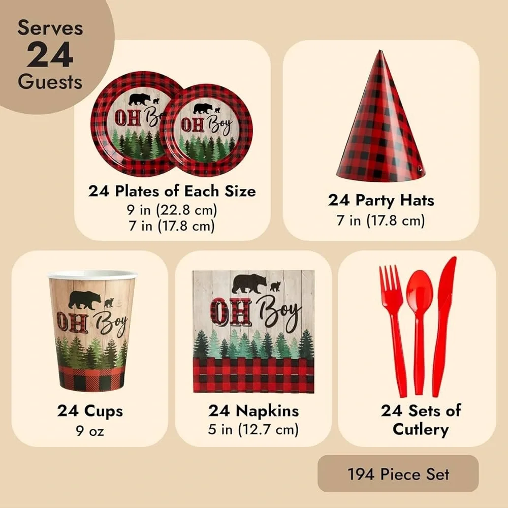 Sparkle And Bash 24 Party Hats Lumberjack Baby Shower Decorations For Boy